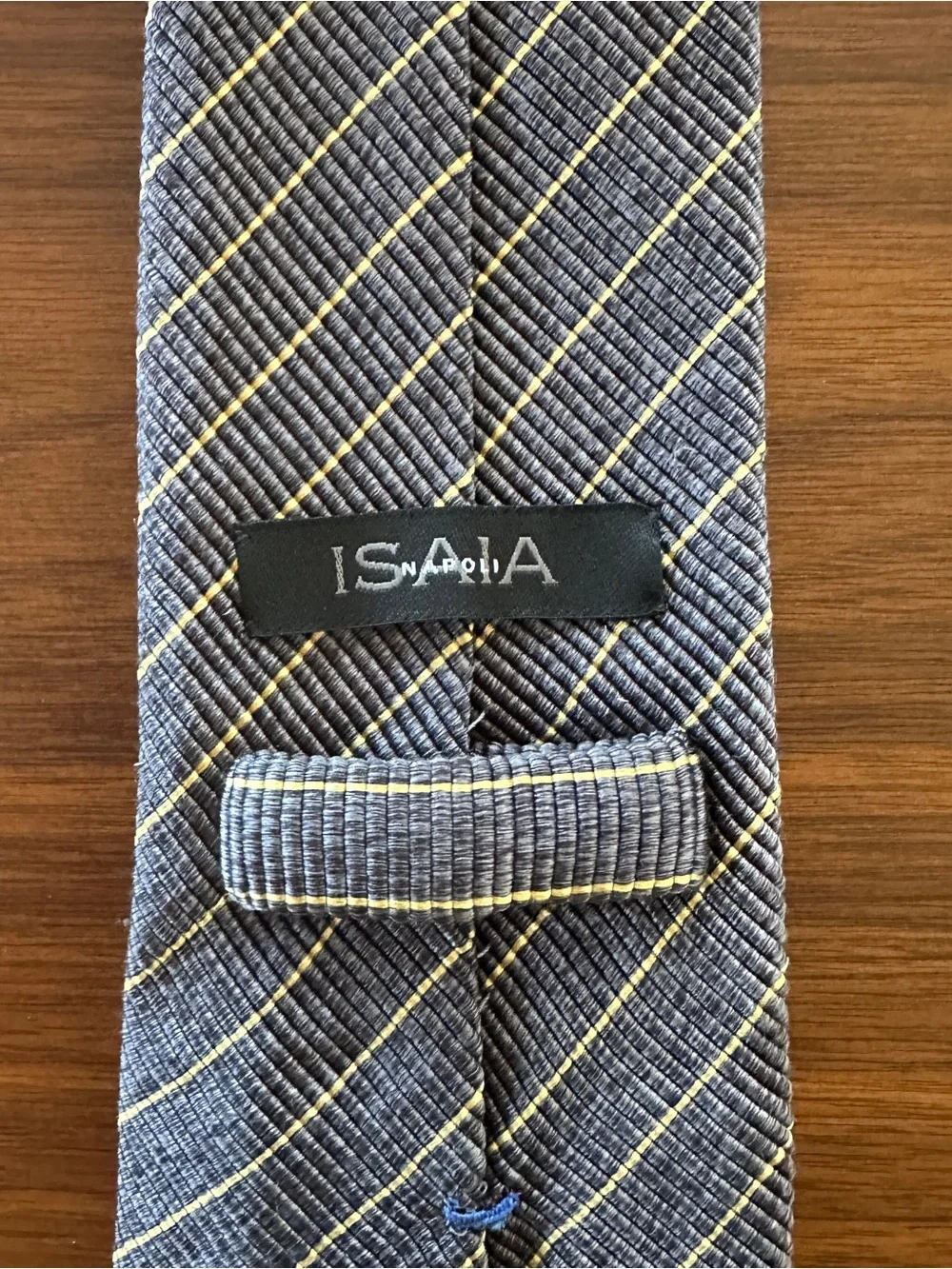 Isaia Navy Blue Tie with Yellow Windowpane Stripes